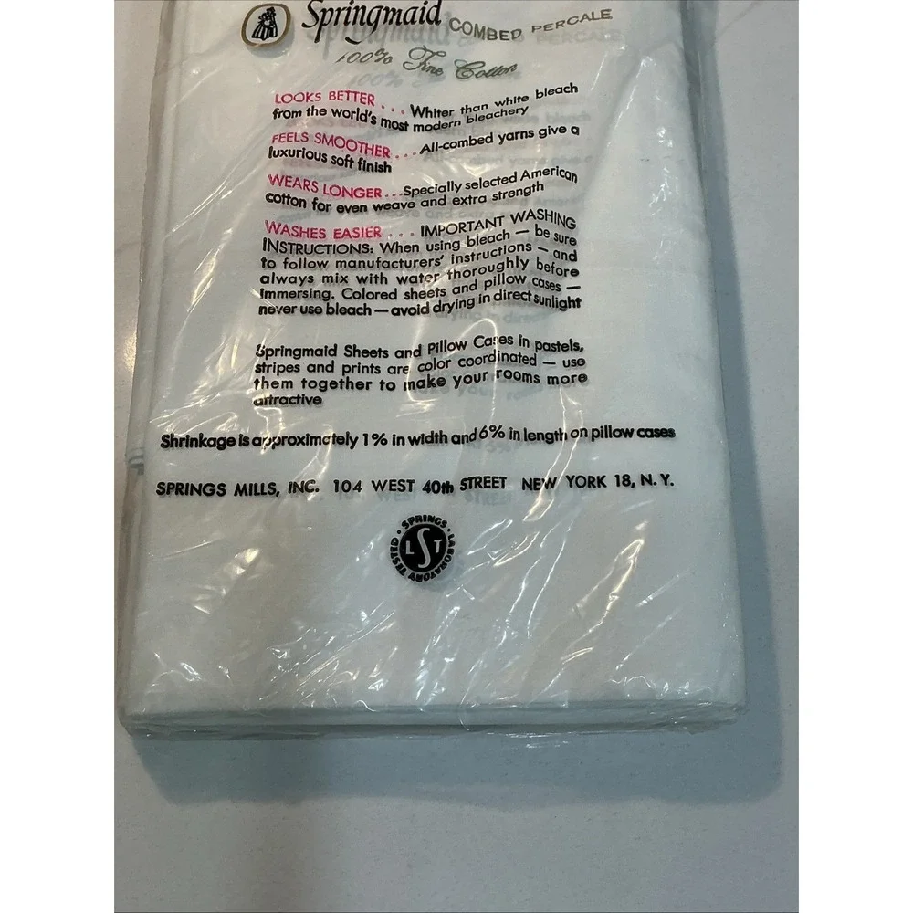 Vtg Fine Cotton 2 Pillowcases White Combed Percale Springmaid Made in USA NOS